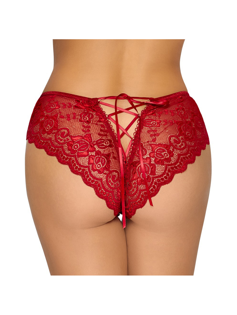 Culotte ouverte noeud & dentelle rouge main product photo