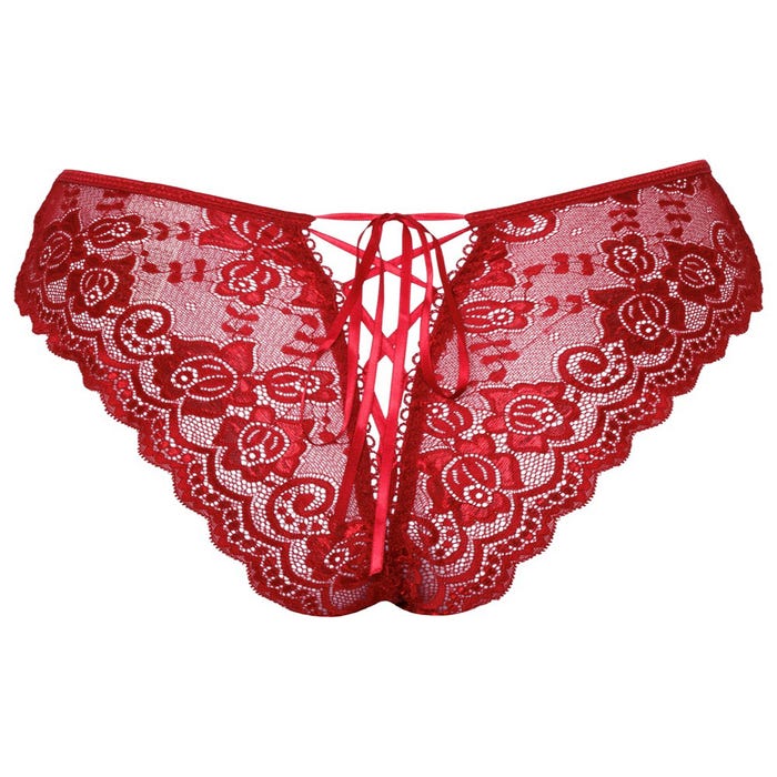 Culotte ouverte noeud & dentelle rouge