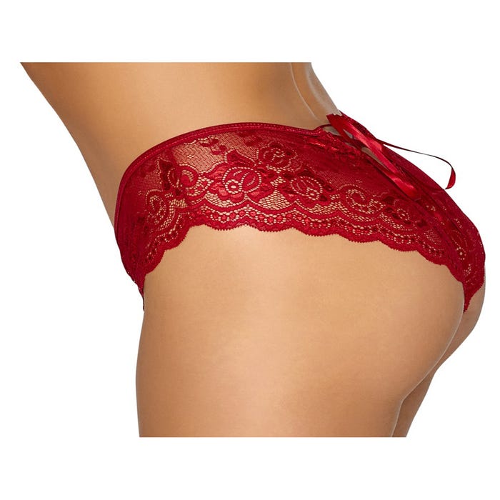 Culotte ouverte noeud & dentelle rouge