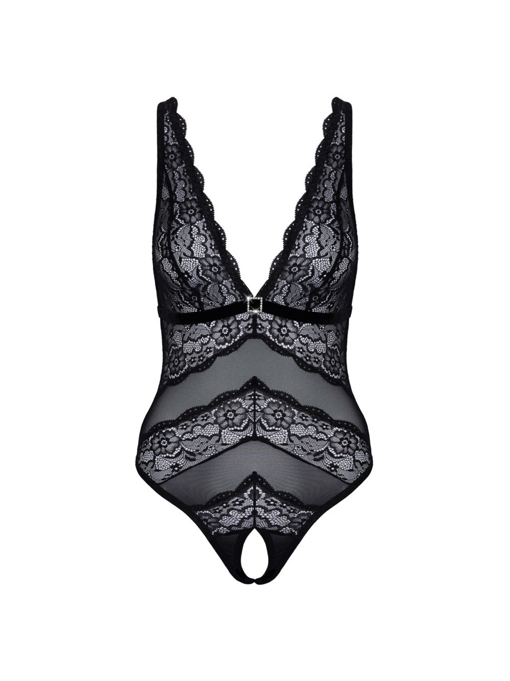 Body ouvert dentelle & maille transparente noir 3
