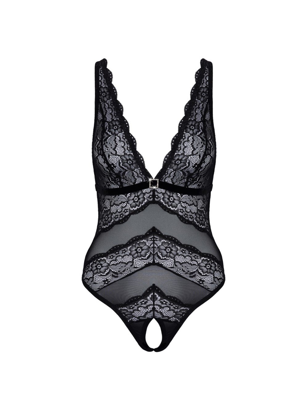 Body ouvert dentelle & maille transparente noir main product photo