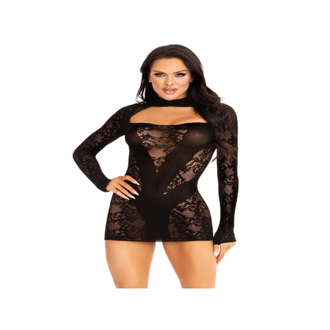 Robe dentelle & manches longues gantées noir