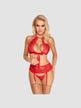 Ensemble 3 pièces dentelle fleurs & noeud rouge