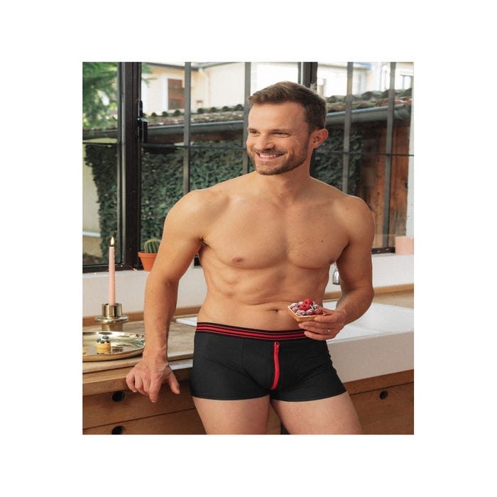 Boxer zip noir & rouge