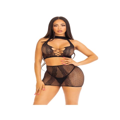 Ensemble 2 pièces 87201 Top et Jupe Résille Noir