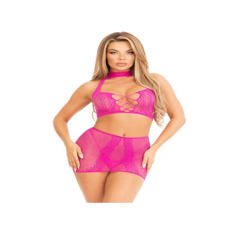 Ensemble 2 pièces 87201 top & jupe résille rose