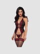 Guêpière 3 pièces CR4635 motif fleurs rouge & noir