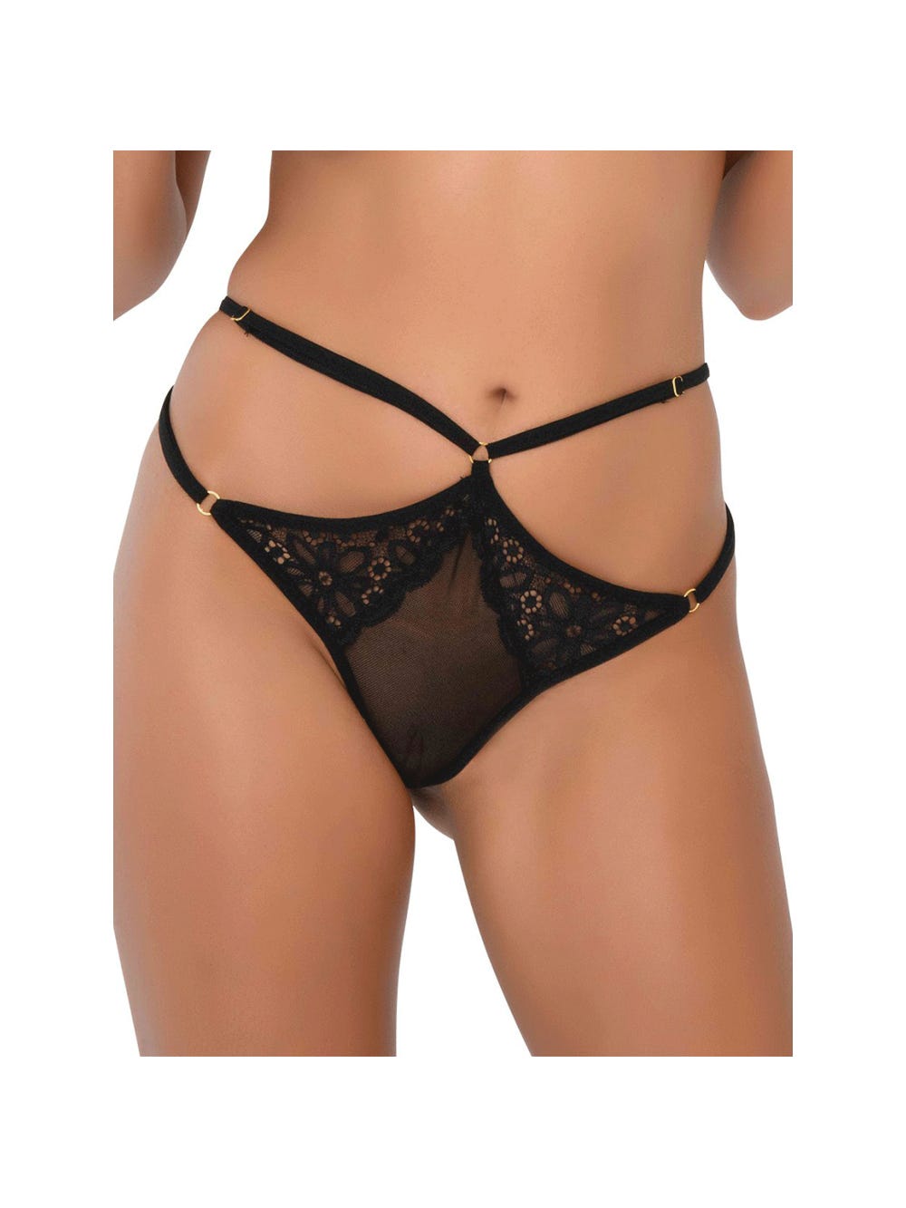 String ouvert dentelle & lanière noir main product photo