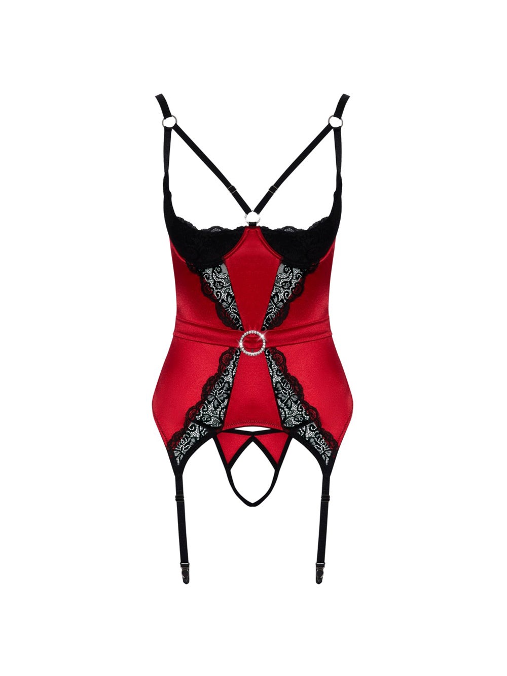 Guêpière ouverte satin & dentelle rouge 3