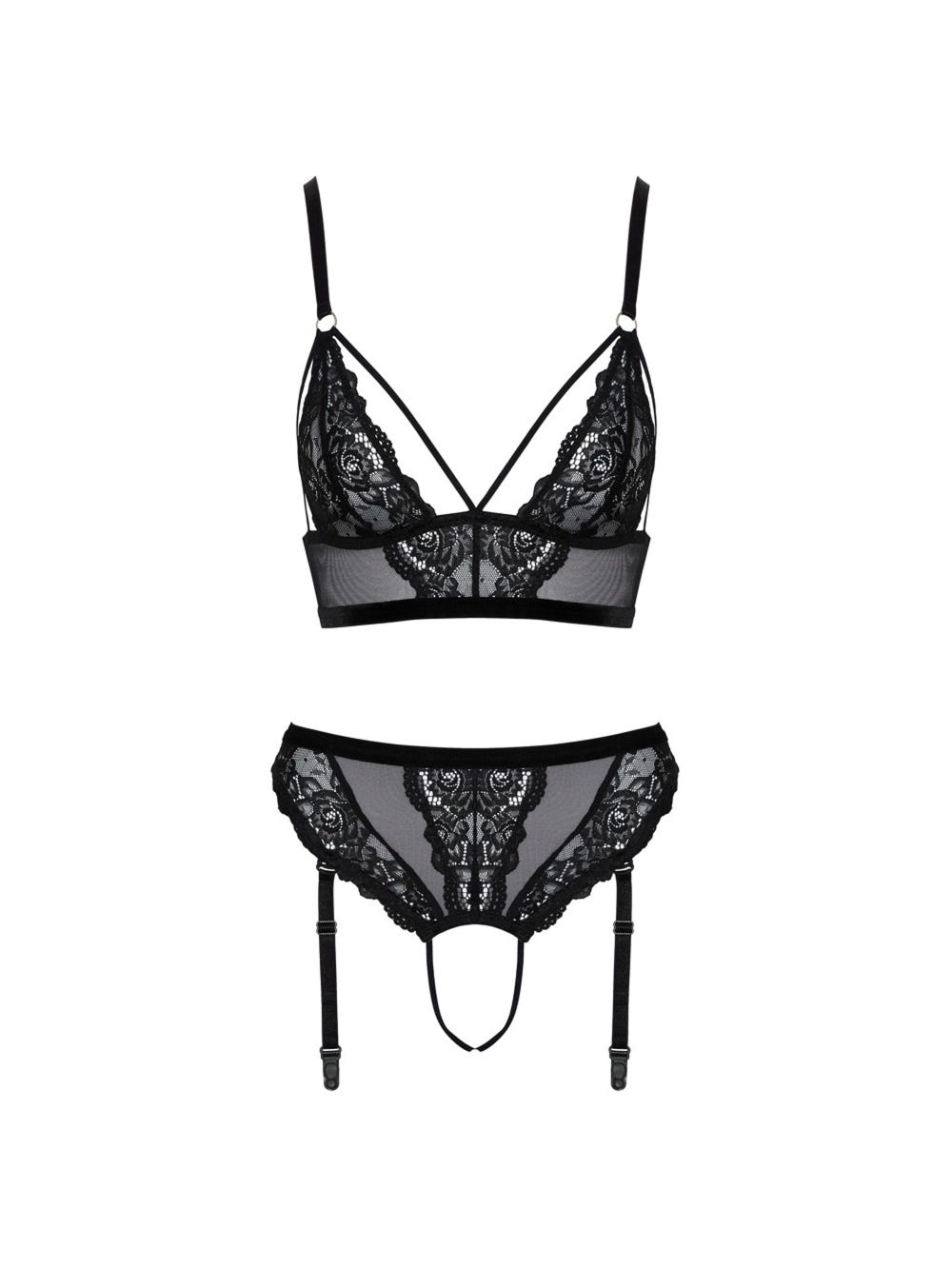 Ensemble 2 pièces ouvert imprimé floral noir main product photo