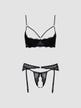 Ensemble 3 pièces ouvert dentelle & anneaux scintillants noir
