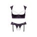 Ensemble 2 pièces ouvert motif floral violet & perles blanches 