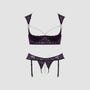 Ensemble 2 pièces motif floral violet & perles blanches 