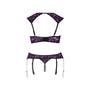 Ensemble 2 pièces ouvert motif floral violet & perles blanches 