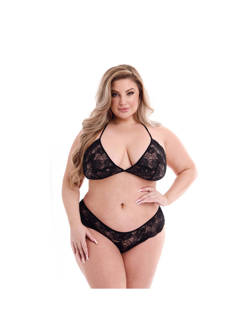 Ensemble 2 pièces dentelle fleurs Eco Lace Collection noir GT main product photo