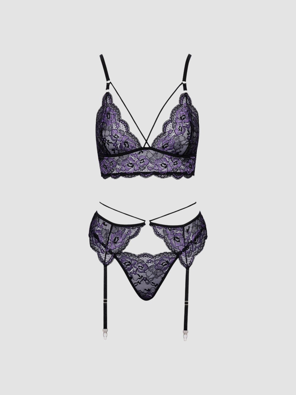 Ensemble 3 pièces dentelle violet 