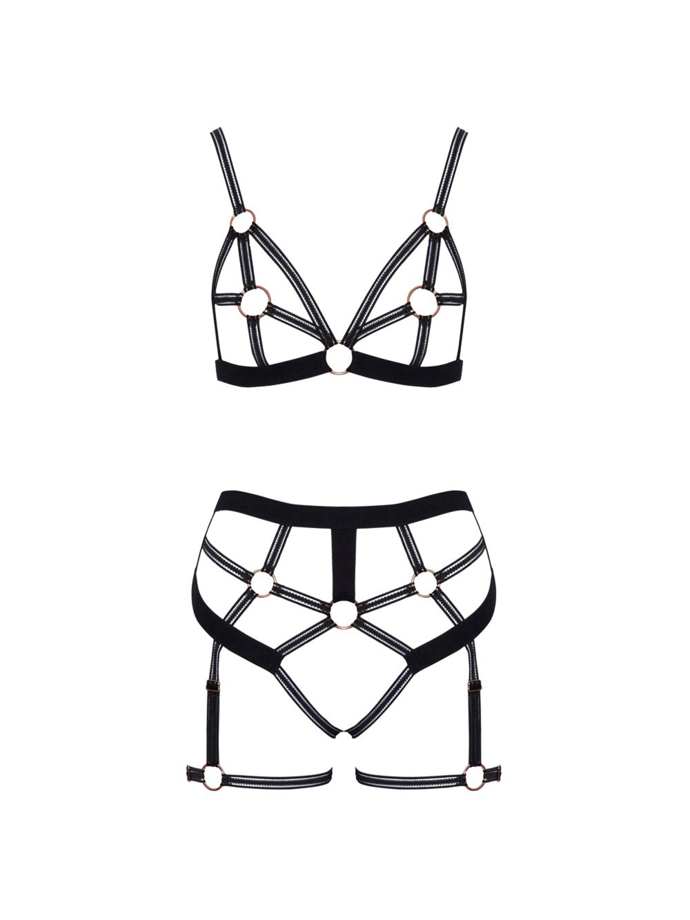 Ensemble 2 pièces harnais & anneau noir 8