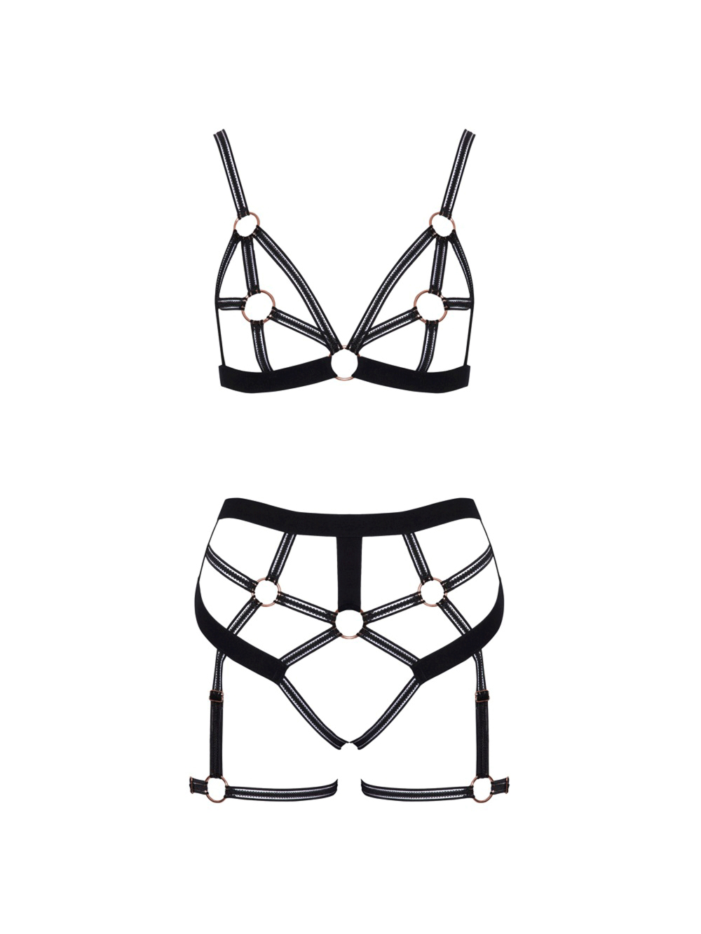 Ensemble 2 pièces harnais & anneau noir