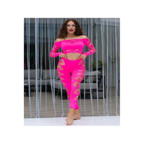 Ensemble 2 pièces top & legging CR4632 rose