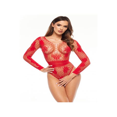 Body Regina résille & design floral rouge