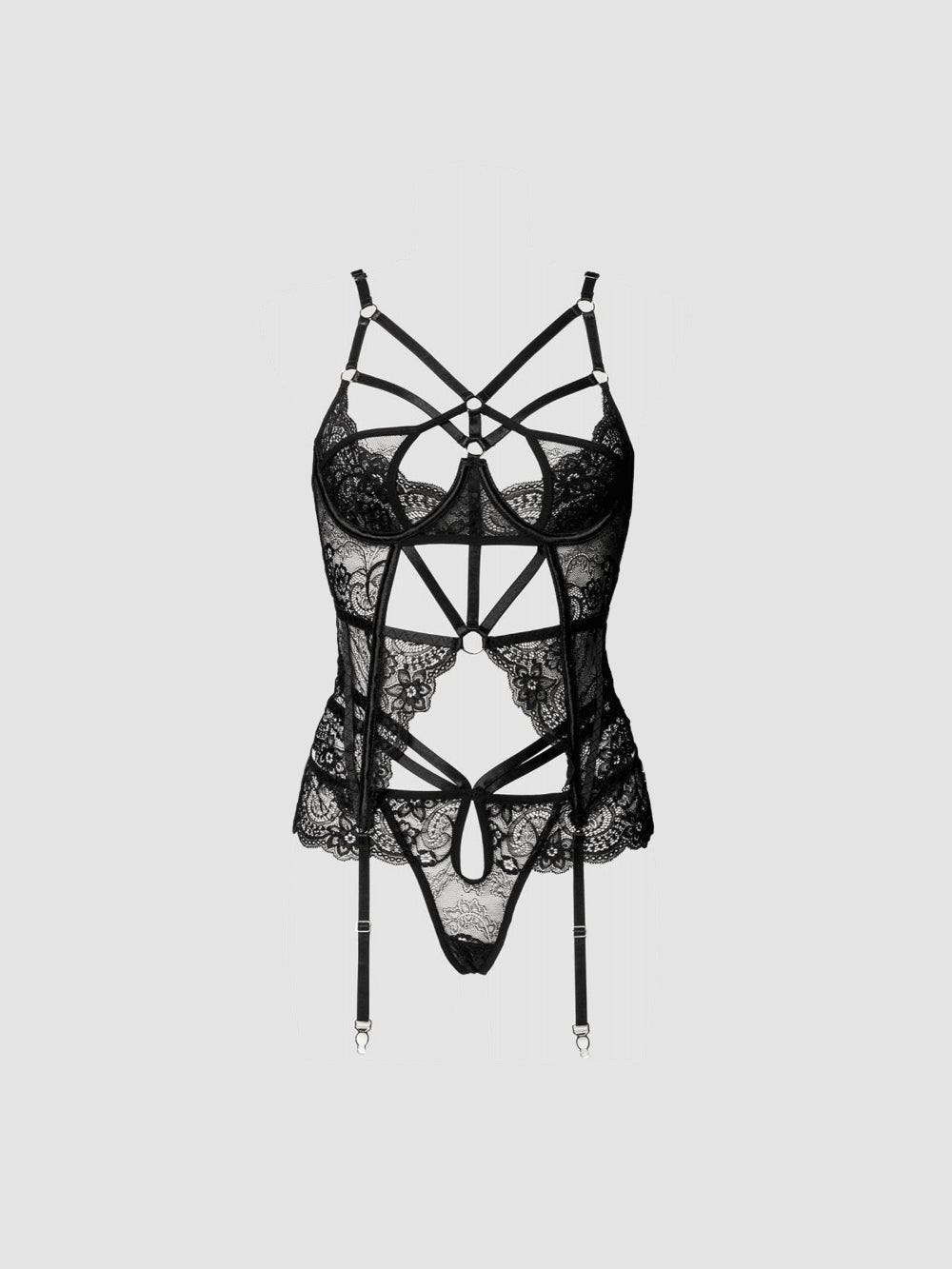 Ensemble jarretières motifs floraux 20209 Romantic noir