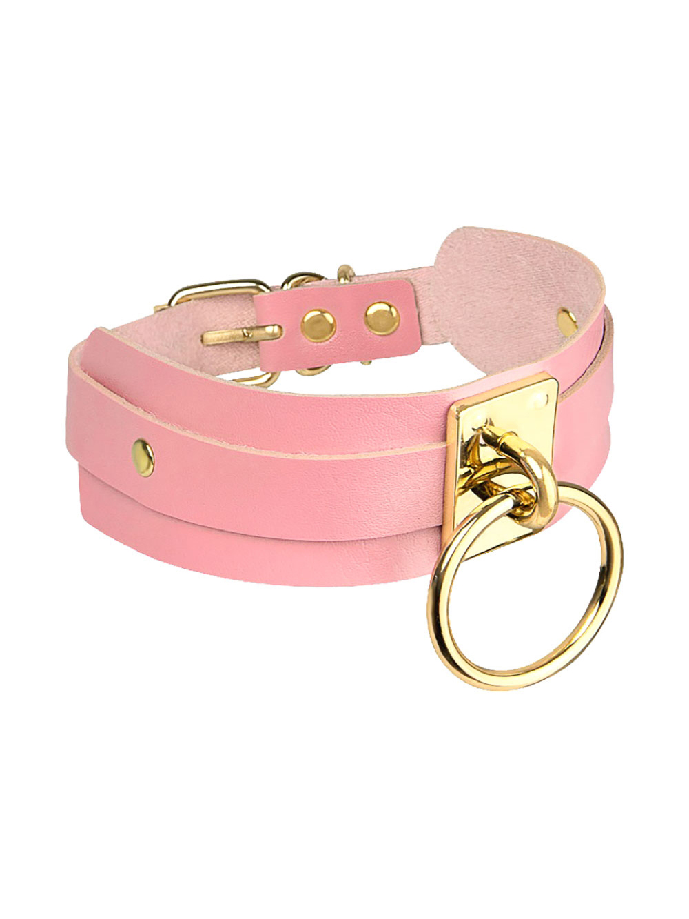 Collier BDSM O-Ring rose et or main product photo