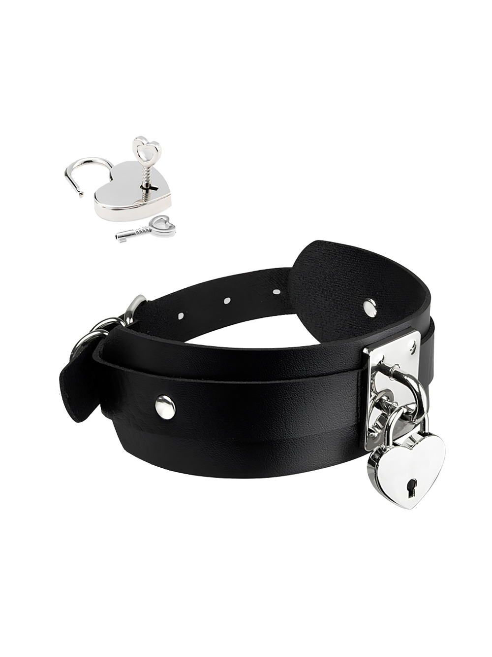 Collier BDSM cadenas coeur noir et argent