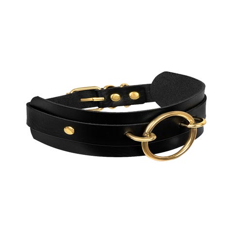 Collier BDSM anneau noir et or