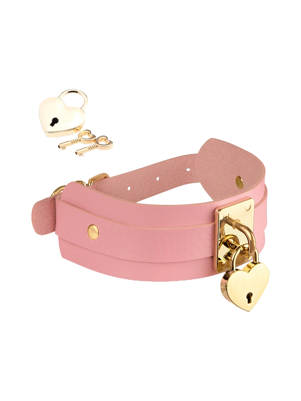 Collier BDSM cadenas coeur rose et or