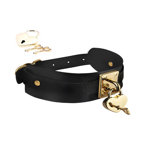 Collier BDSM cadenas coeur noir et or