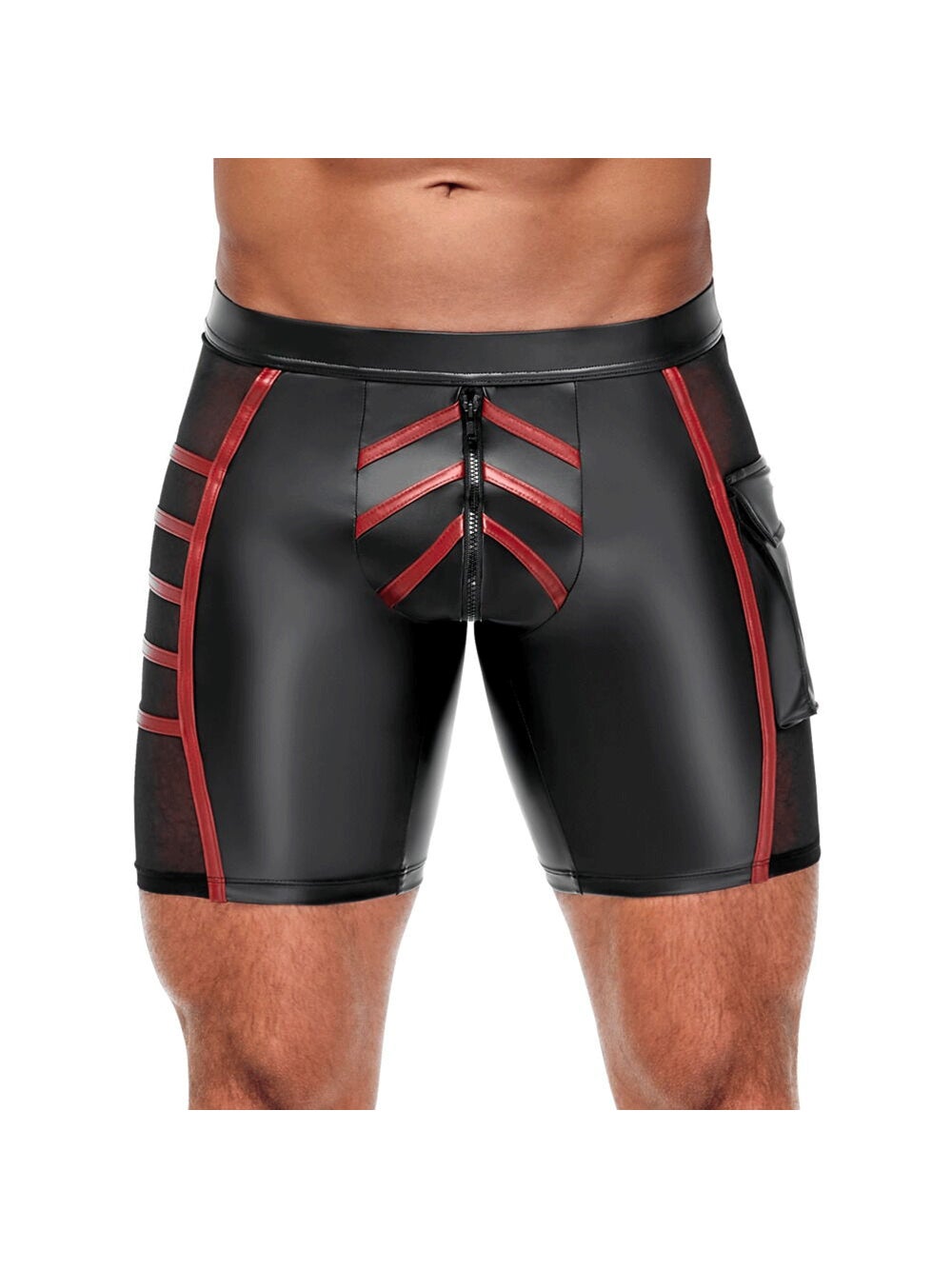 Short rayures wetlook noir & rouge