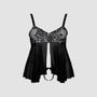 Nuisette babydoll motif floral noir & blanc