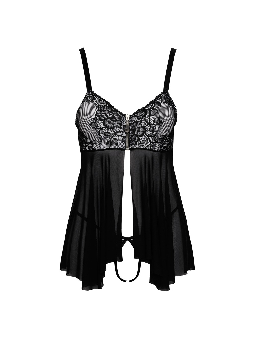 Nuisette babydoll motif floral noir