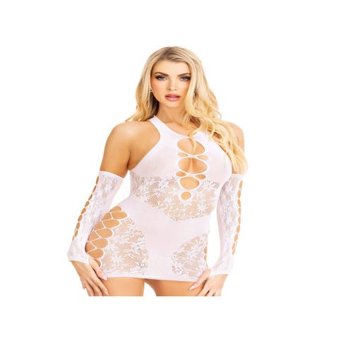 Mini robe 86129 & gants résille blanche