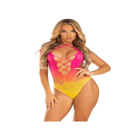 Body 89328 dégradé résille rose & jaune