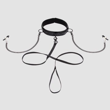 Collier avec laisse et pinces à tétons Black Rose