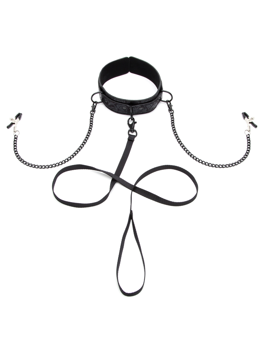 Collier avec laisse et pinces à tétons Black Rose main product photo