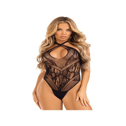 Body 89329 motif floral & résille noire