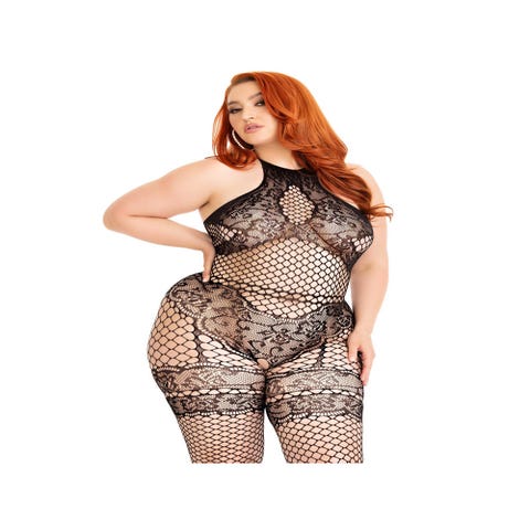 Combinaison ouverte 89291X résille & dentelle noir GT