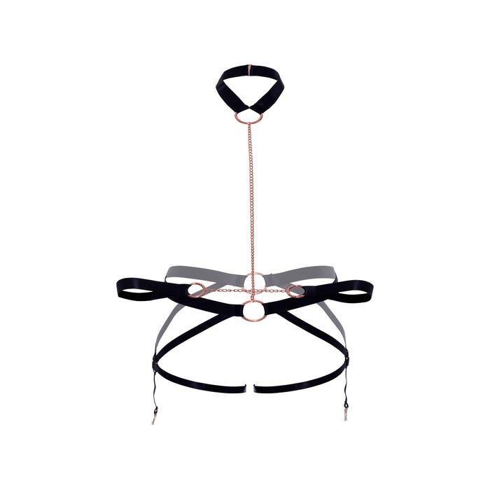 Harnais porte-jarretelles & menottes KI4042 satin noir