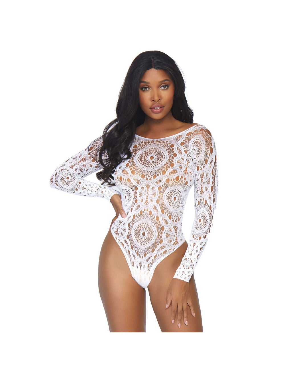 Body 89161 résille manches longues blanc