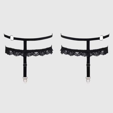 Jarretières noires en velours et dentelle avec jarretelles amovibles