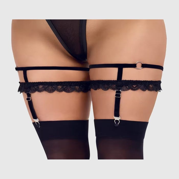 Jarretières noires en velours et dentelle avec jarretelles amovibles