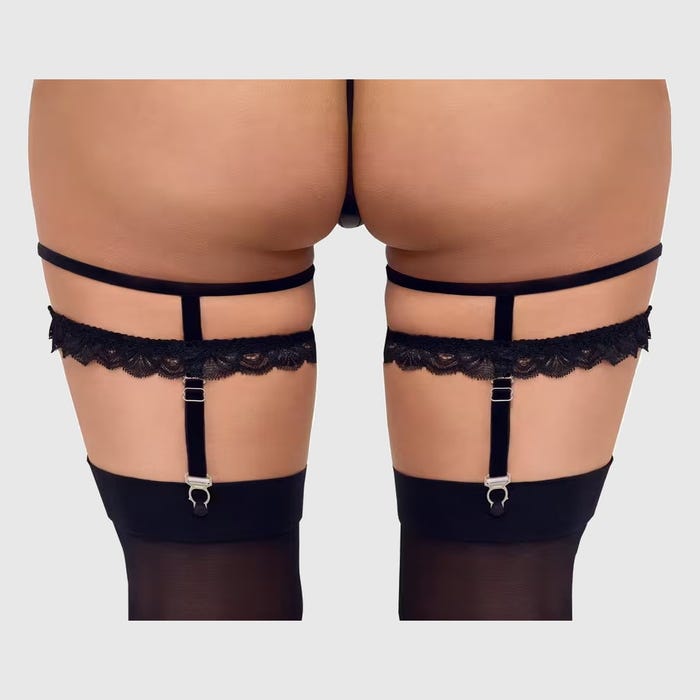 Jarretières noires en velours et dentelle avec jarretelles amovibles