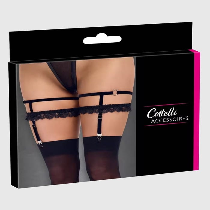 Jarretières noires en velours et dentelle avec jarretelles amovibles