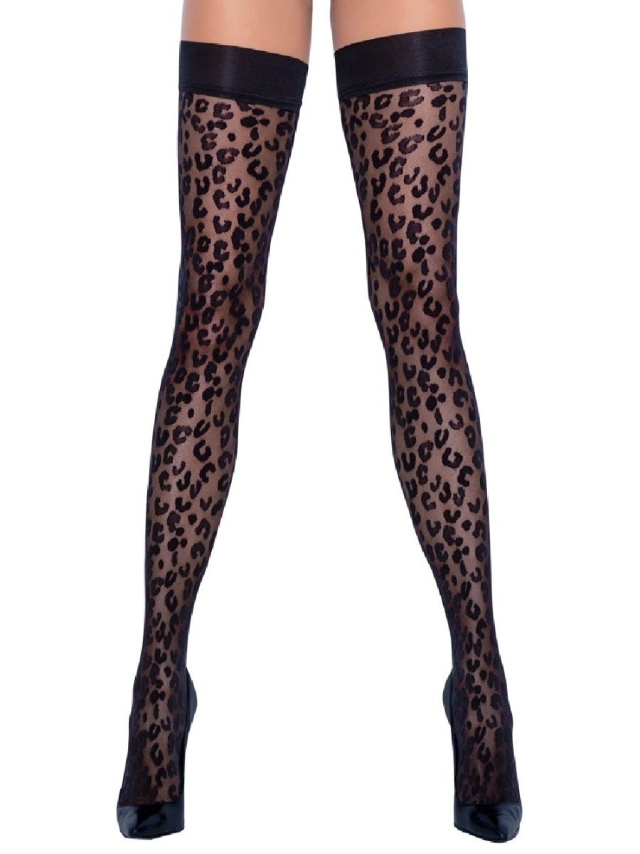 Bas Autofixants Motif Léopard Noirs