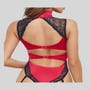 Body porte-jarretelles ouvert rouge en satin et dentelle noire