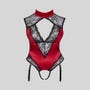 Body porte-jarretelles ouvert rouge en satin et dentelle noire