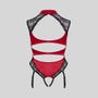 Body porte-jarretelles ouvert rouge en satin et dentelle noire