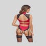 Body porte-jarretelles ouvert rouge en satin et dentelle noire